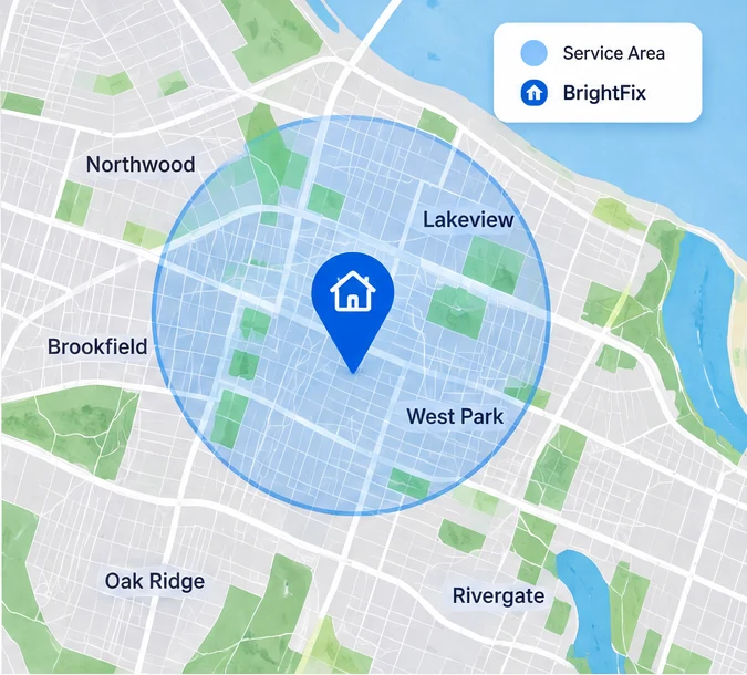 Fictional BrightFix service area map