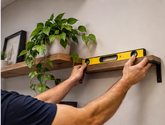 Fictional BrightFix shelf installation demonstration